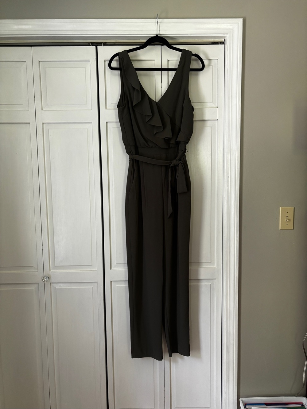 Bisou Bisou Olive Green Sleeveless Ruffle Maxi Dress
